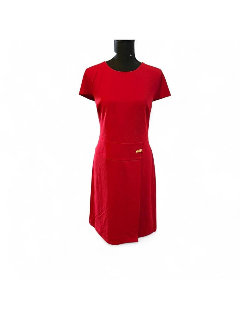 DKNY Red Elegant Dress Size 14 with Gold Waist Detail NWT